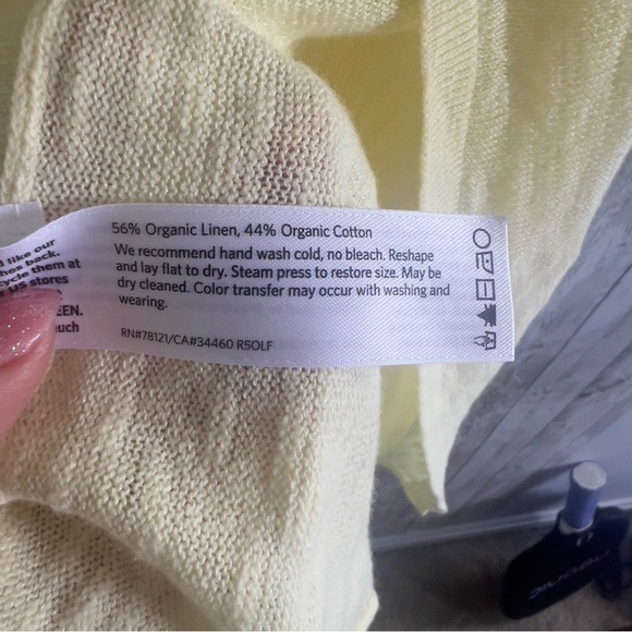 Eileen Fisher Light Yellow Open Cardigan Short Sleeve - Picture 3 of 4